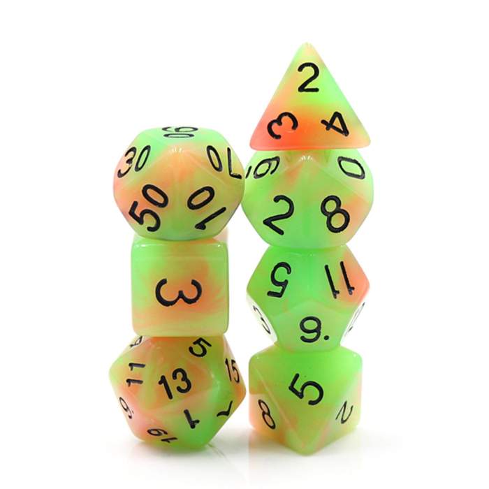 Resin RPG Dice Set - Glow in the Dark Mango