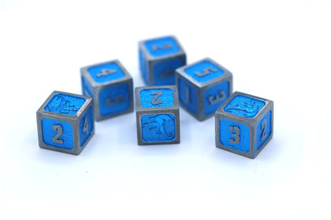 Solid Metal Draconis Six D6 Dice set - Cold Blue