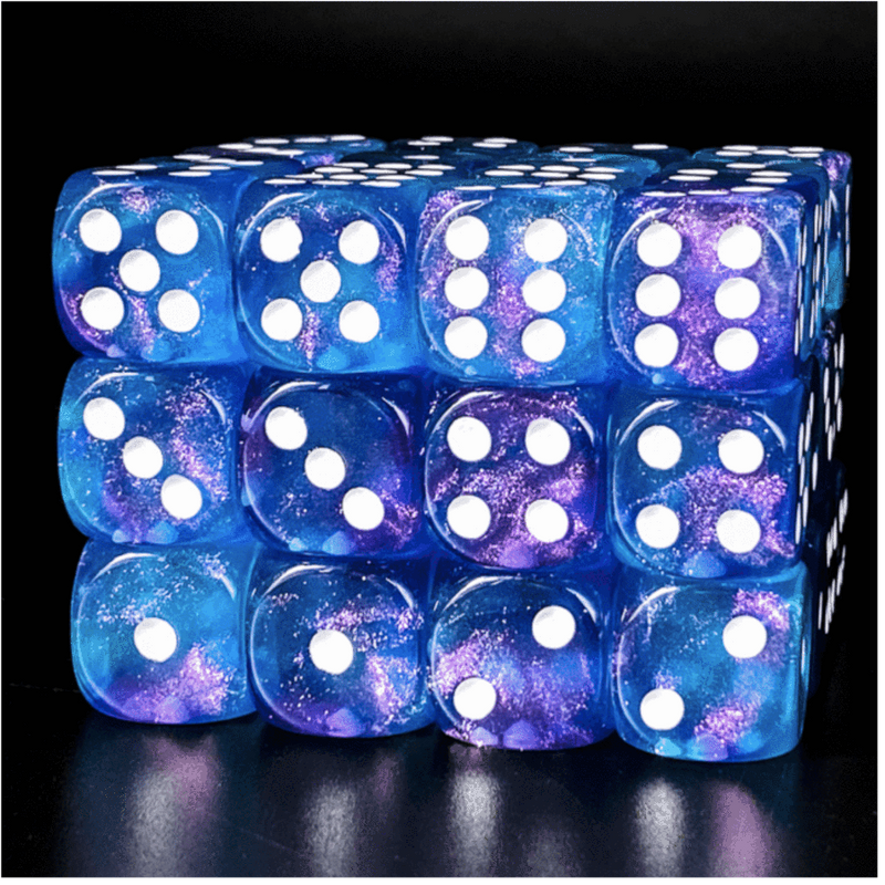 Resin 12 d6 Set - Purple & Blue Glitter