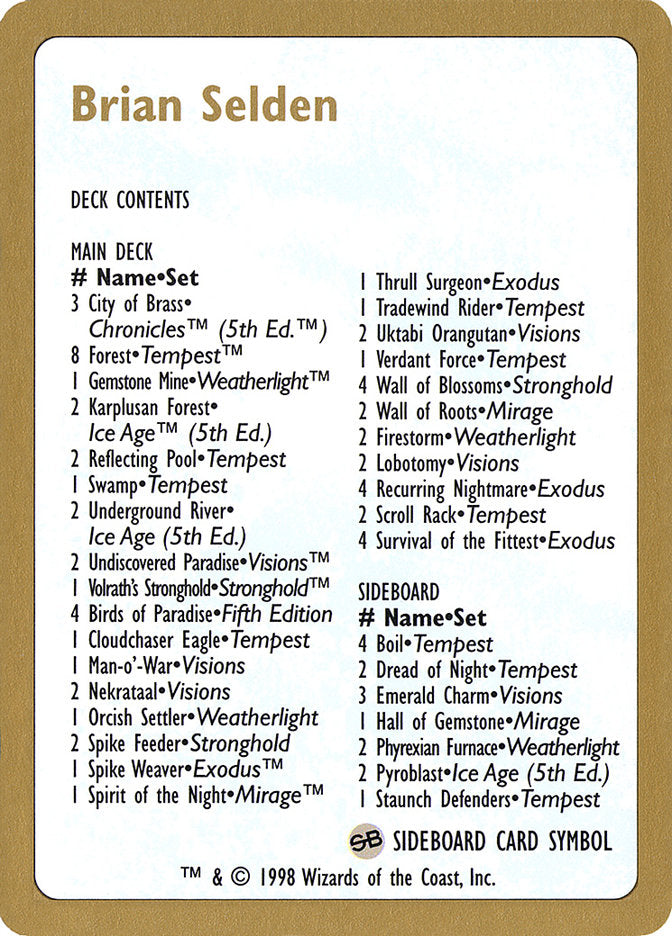 Brian Selden Decklist [World Championship Decks 1998]