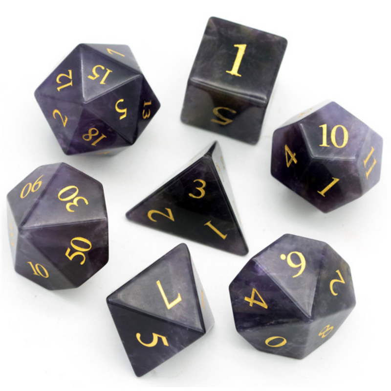 Gemstone Dice - Amethyst Engraved with Gold