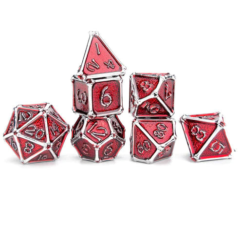Bone Collector Solid Metal Dice Set - Silver with Red Enamel